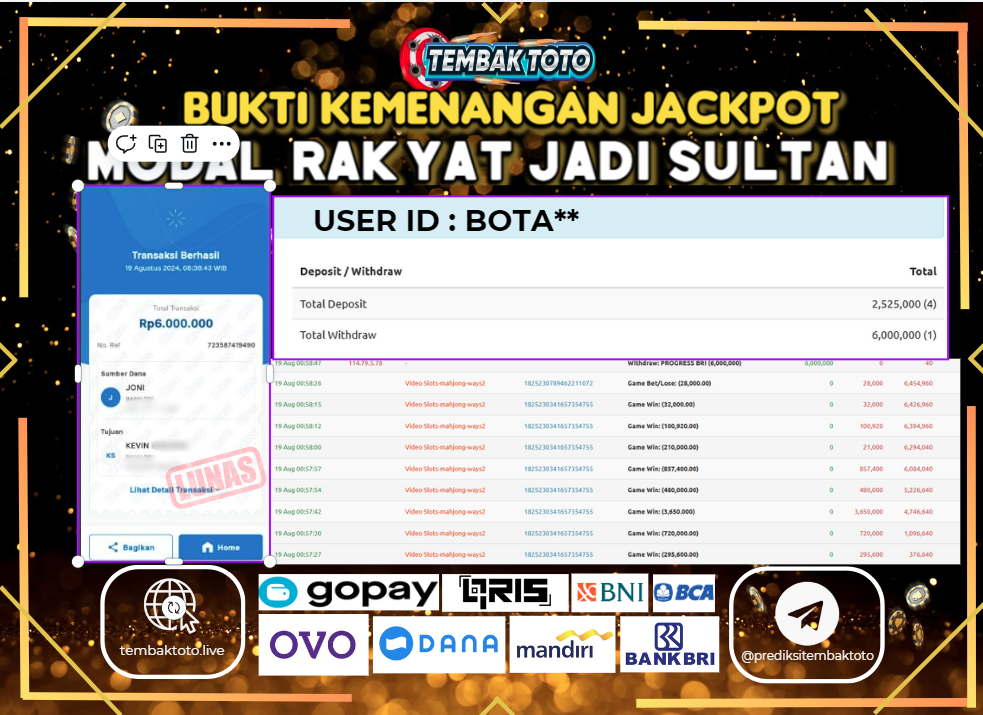 BUKTI JACKPOT HARI INI 19 AGUSTUS 2024 DI PG SOFT