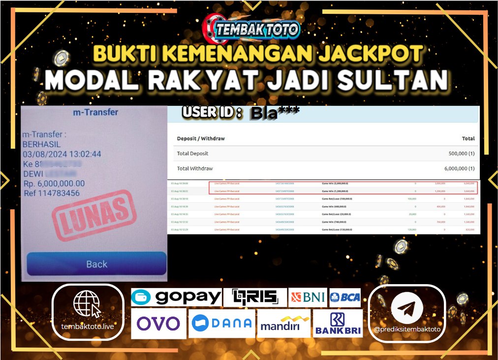 BUKTI JACKPOT HARI INI 3 AGUSTUS 2024 DI Live Casino Pragmatic Play