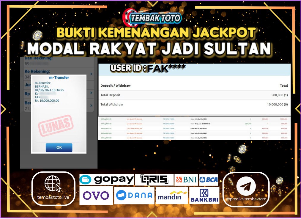 BUKTI JACKPOT HARI INI 4 AGUSTUS 2024 DI Live Casino Pragmatic Play