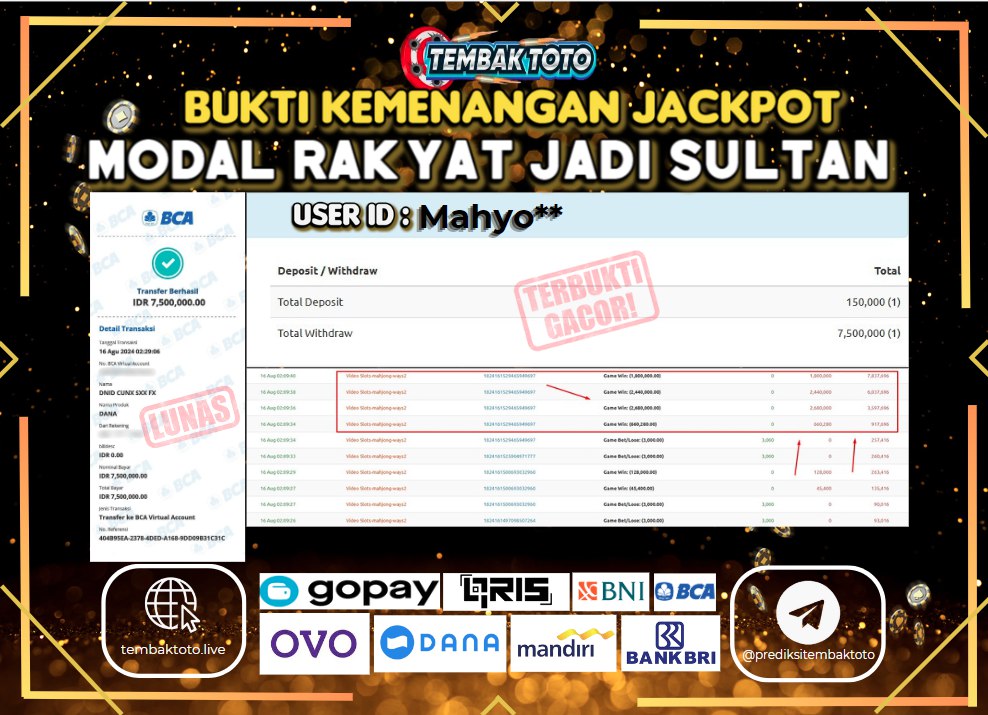 BUKTI JACKPOT HARI INI 16 AGUSTUS 2024 DI PG SOFT