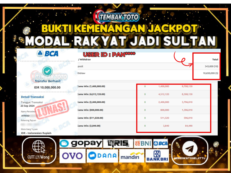 BUKTI JACKPOT HARI INI 23 SEPTEMBER 2024 DI PP GAMES