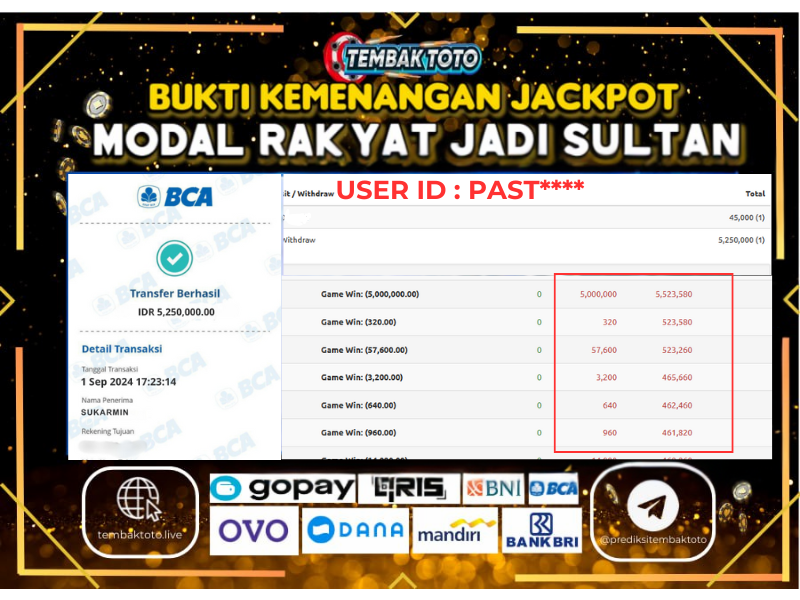 BUKTI JACKPOT HARI INI 1 SEP 2024 DI PG SOFT