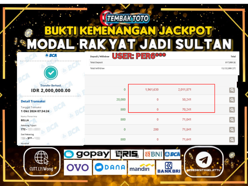 BUKTI JACKPOT HARI INI 1 OKTOBER 2024 DI PP GAMES